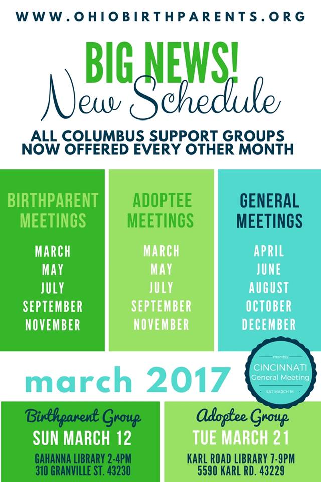 New Schedule for Columbus Support Meetings!