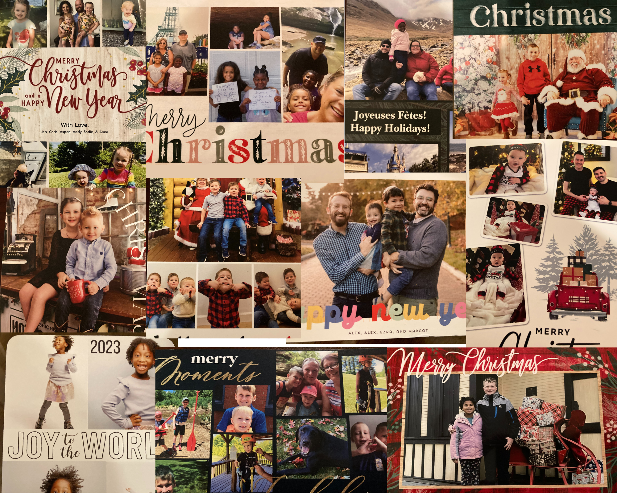 Collage of adoption circle families Christmas cards