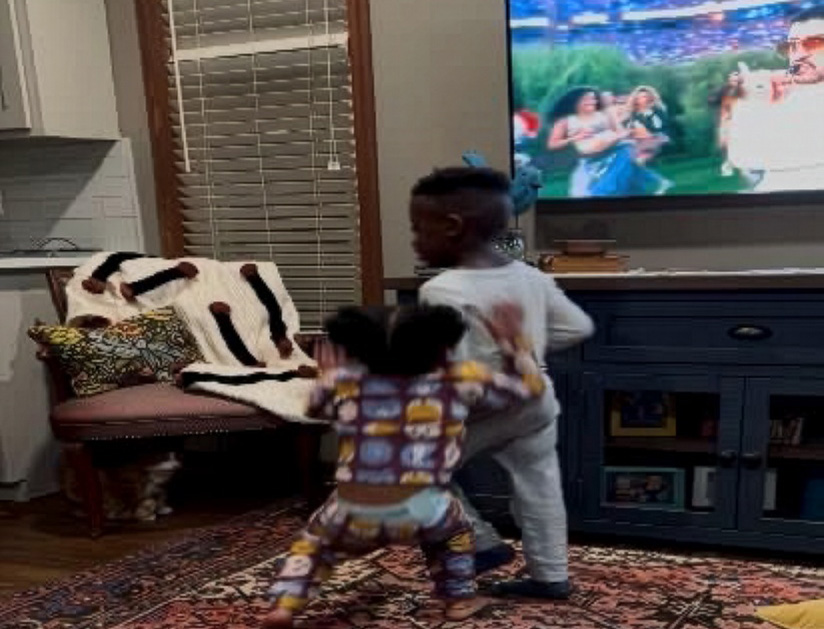 Kids watching Bad Bunny Super Bowl show